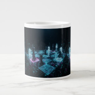 Cyberpunk Chess, Neon Digital Board Game S Large Coffee Mug