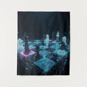 Cyberpunk Chess, Neon Digital Board Game S Tapestry