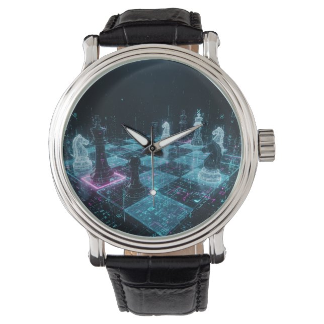Cyberpunk Chess, Neon Digital Board Game S Watch (Front)