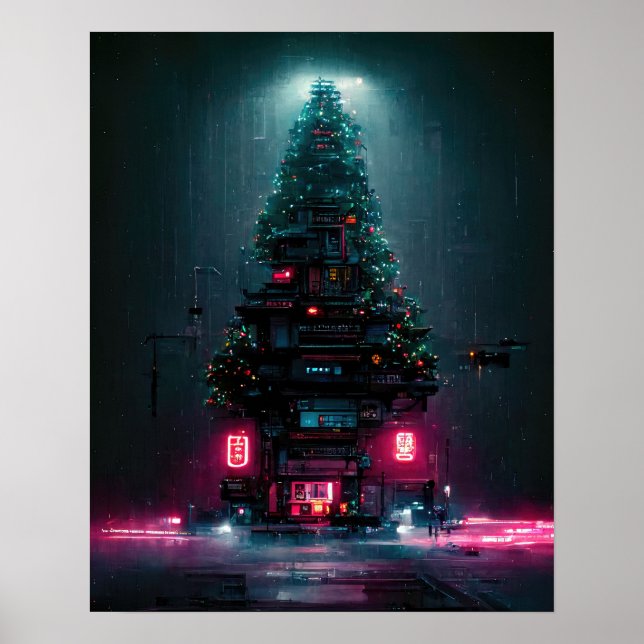 Cyberpunk Christmas Tree Poster (Front)