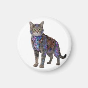 Cyberpunk Circuit Cat – Neon Tech Beast Magnet