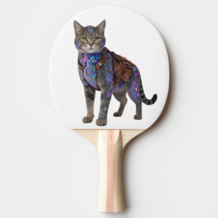 Cyberpunk Circuit Cat – Neon Tech Beast Ping Pong Paddle