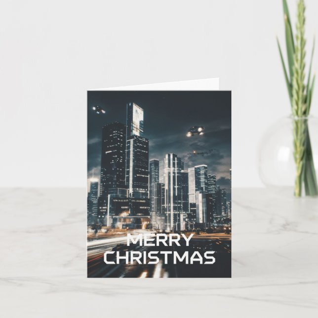 Cyberpunk City Christmas  Card (Front)