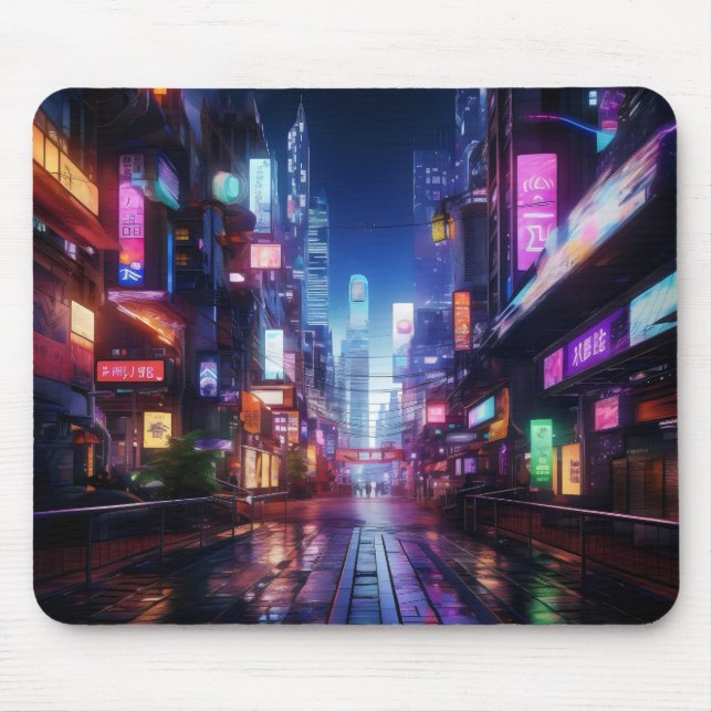 Cyberpunk City Night Mouse Mat (Front)