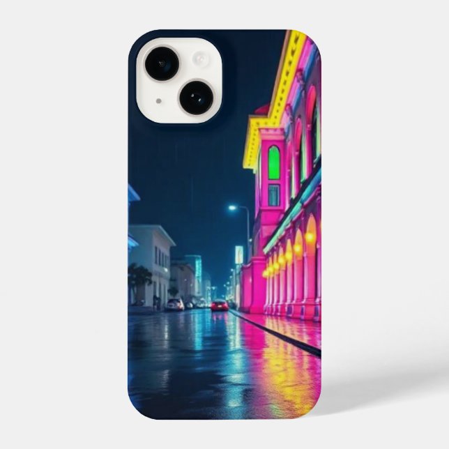 Cyberpunk City Street at Night Phone Case (Back)