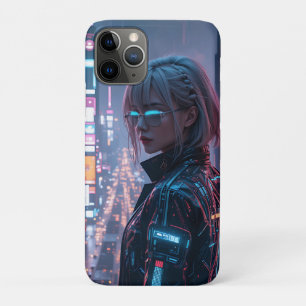 Cyberpunk Cityscape Poster Futuristic Female Hacke iPhone 11 Pro Case