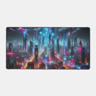 Cyberpunk Cityscape, Science Fiction Design  Desk Mat