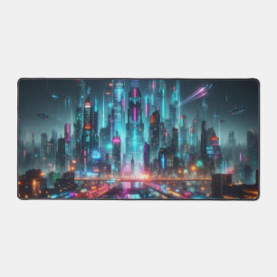 Cyberpunk Cityscape, Science Fiction Design  Desk Mat