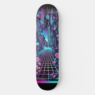 Cyberpunk Cityscape Skateboard Deck – Neon