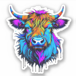 Cyberpunk Colourful Ai Highland Cow