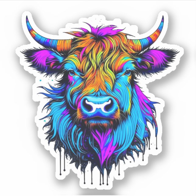 Cyberpunk Colourful Ai Highland Cow (Front)