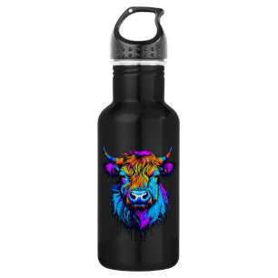 Cyberpunk Colourful Ai Highland Cow 532 Ml Water Bottle