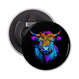 Cyberpunk Colourful Ai Highland Cow Bottle Opener