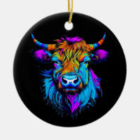 Cyberpunk Colourful Ai Highland Cow Christmas