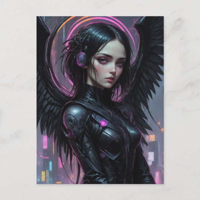 Cyberpunk Dark Angel Fantasy Postcard (Front)