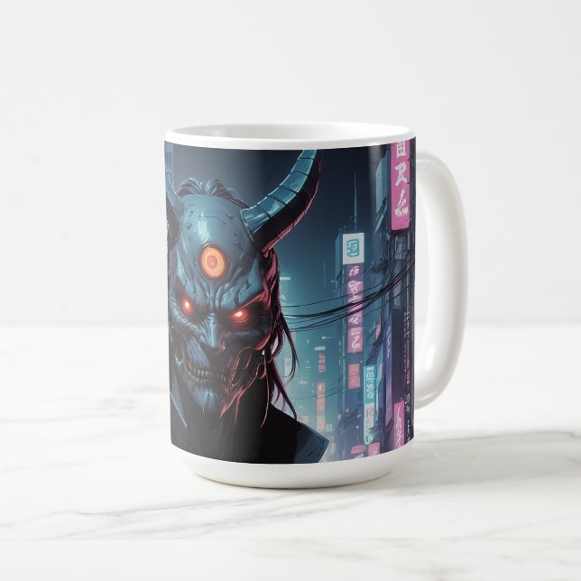 Cyberpunk Demon Samurai Coffee Mug (Front Right)