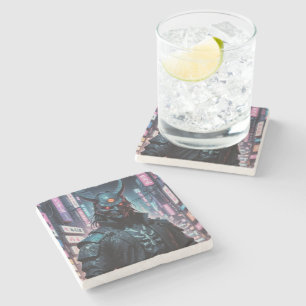 Cyberpunk Demon Samurai Stone Coaster