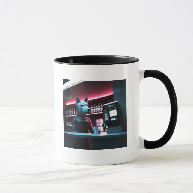 Cyberpunk Dog Barista AI Generated Art   Mug (Right)