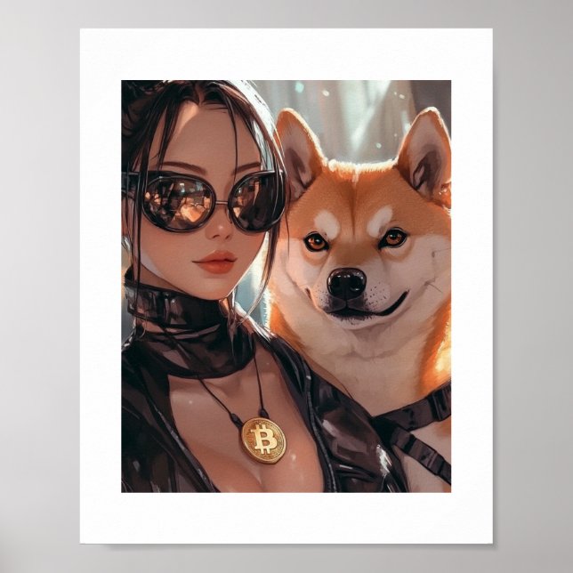 Cyberpunk Dogecoin Waifu Crypto Anime Poster (Front)