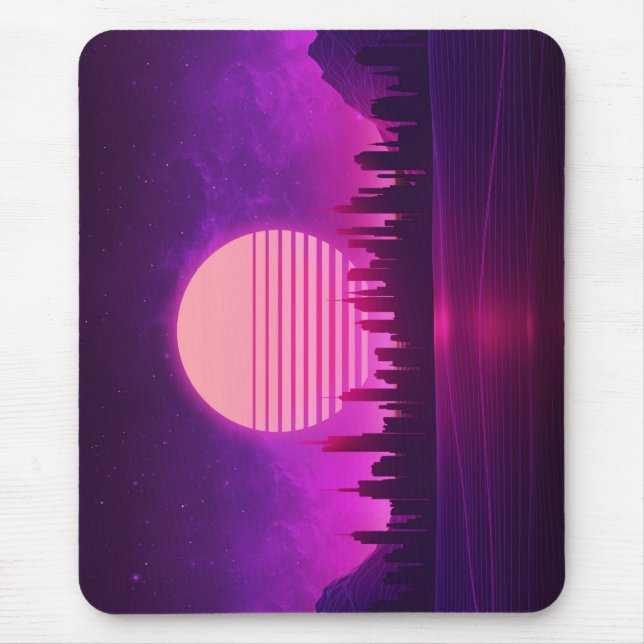 cyberpunk eletronic synthwave scifi pink black mouse mat (Front)