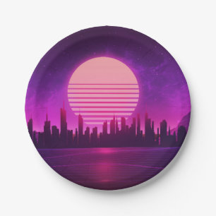 cyberpunk eletronic synthwave scifi pink black  paper plate
