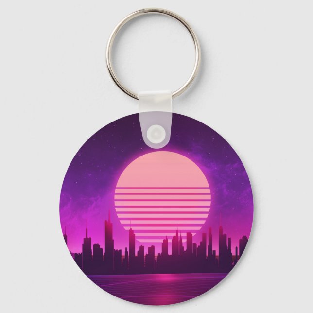 cyberpunk eletronic synthwave scifi pink large key ring (Front)