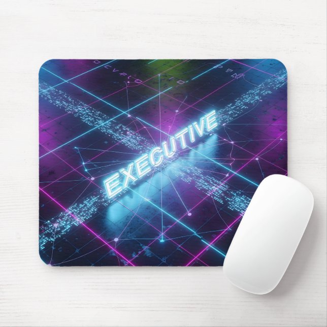 Cyberpunk Executive Neon Glowing Blue Grid Mouse Mat (With Mouse)