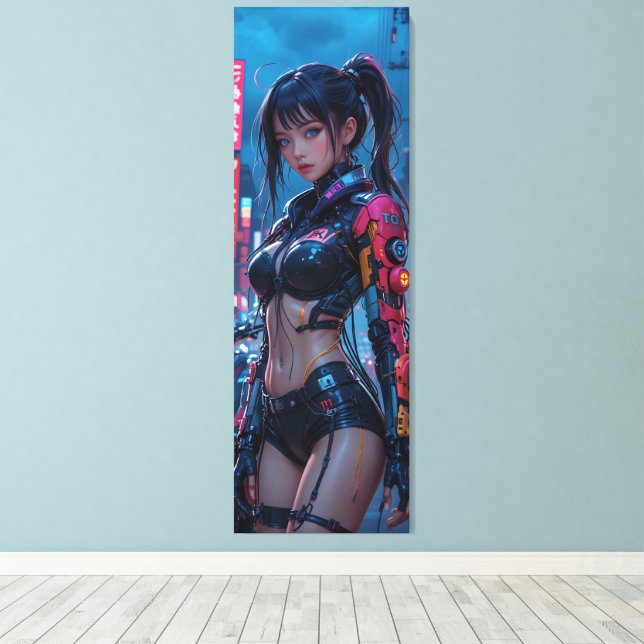  Cyberpunk Femme Fatale: Futuristic AI Android in  Canvas Print (Insitu(Wood Floor))