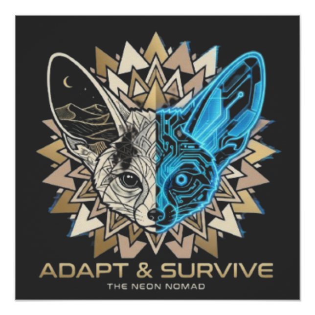 Cyberpunk Fennec Fox Geometric Poster (Front)