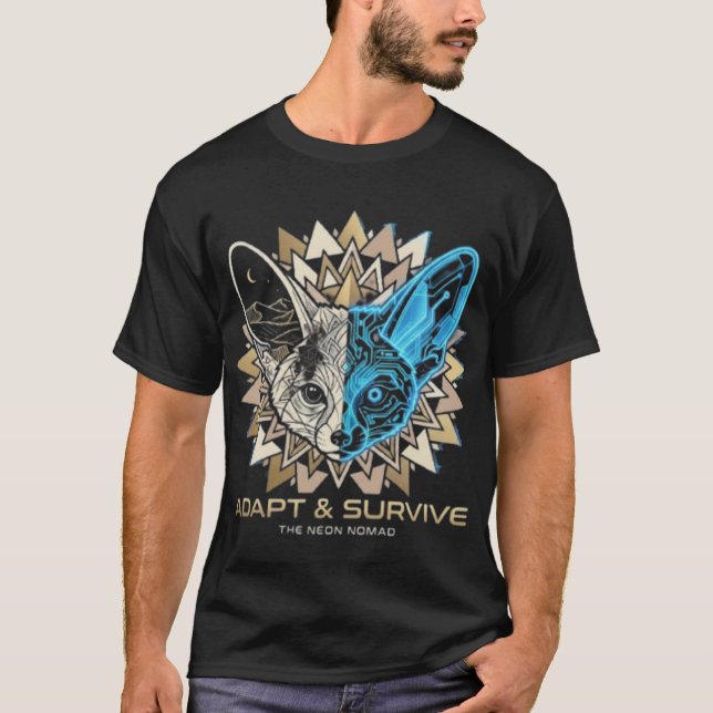 Cyberpunk Fennec Fox Geometric T-Shirt (Front)