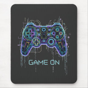 Cyberpunk Gaming Controller - Neon Game On Tech Mouse Mat