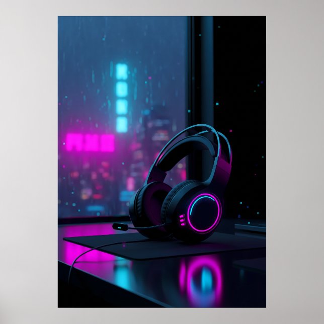 Cyberpunk Gaming Headset Poster (Front)