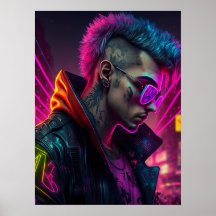 Cyberpunk girl in neon city
