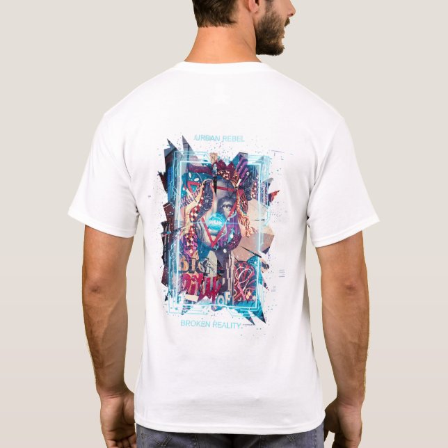 Cyberpunk Glitch Art & Broken Reality Graphic T-Sh T-Shirt (Back)