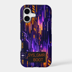 Cyberpunk Glitch Tech Badge Neon Orange Gaming