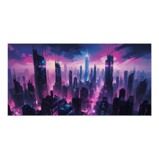 Cyberpunk Glow Cityscape – Futuristic Neon Skyline Poster (Front)