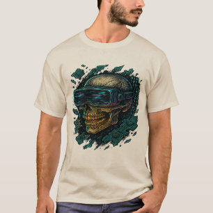 Cyberpunk Glowing Skull with VR Headset – Futurist T-Shirt