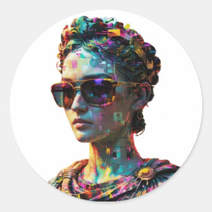 Cyberpunk Greek Statue – Vaporwave Aesthetic Stick Classic Round Sticker