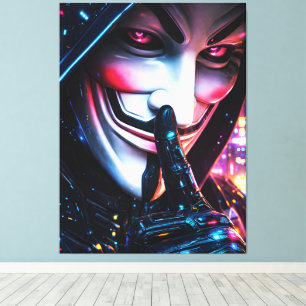 Cyberpunk Hacker Mask Shush Neon Glow Canvas Print