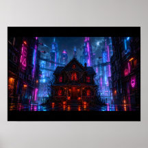 Cyberpunk Halloween Haunted House Neon City
