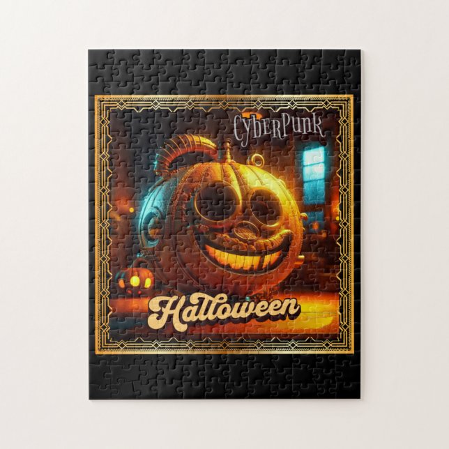 CYBERPUNK HALLOWEEN PUMPKIN JIGSAW PUZZLE (Vertical)