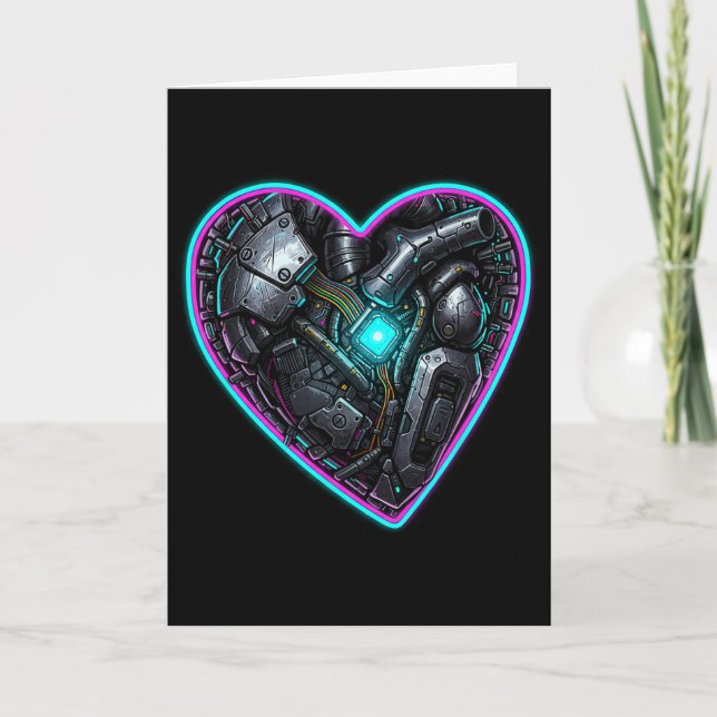 Cyberpunk Heart Valentine Pulse  Card (Front)