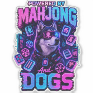 Cyberpunk Husky Neon Mahjong Gaming Dog Lover 