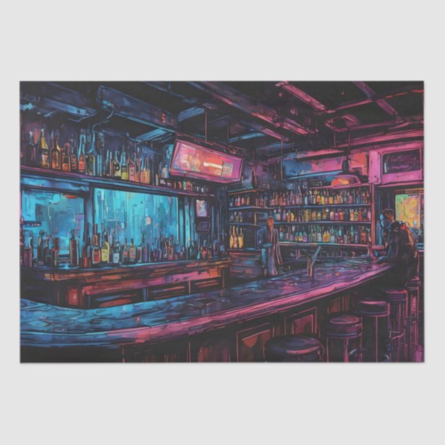 Cyberpunk Ink Painting of a Bar Tissue Paper (Front)