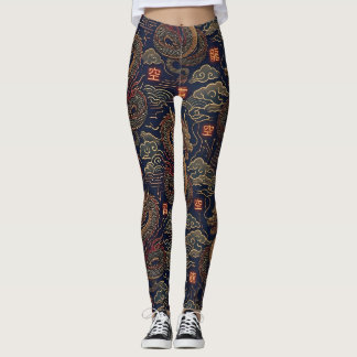 Cyberpunk Japanese Dragon Neon Tech Pattern  Leggings