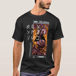 Cyberpunk Lovers Tarot Card: Fusion of Hearts in a T-Shirt