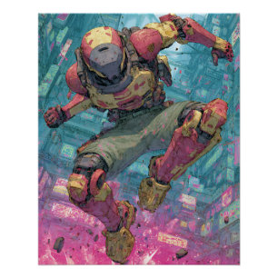 Cyberpunk Mecha Pilot Leap Neon City Action Art Poster
