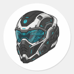 Cyberpunk Mecha Pilot Sci-Fi Gamer Graphic Hoodie Classic Round Sticker
