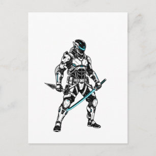 Cyberpunk Mecha Shinobi Futuristic Cyber Ninja Gra Postcard