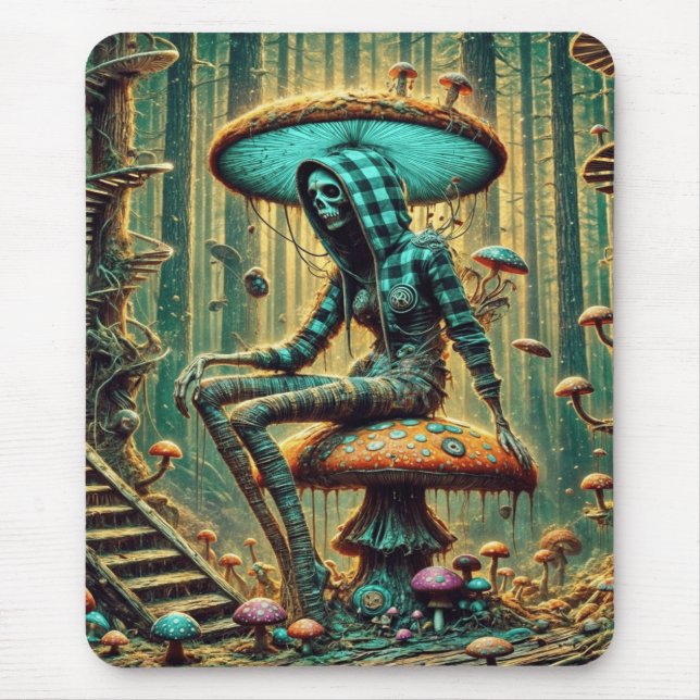 cyberpunk mushroom skelly mousepad (Front)